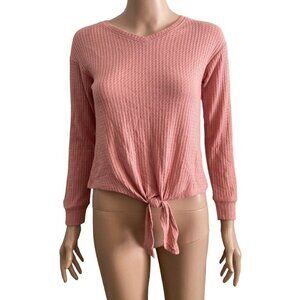 Walking on Sunshine Top Womens Large Pink Flannel Tie Front